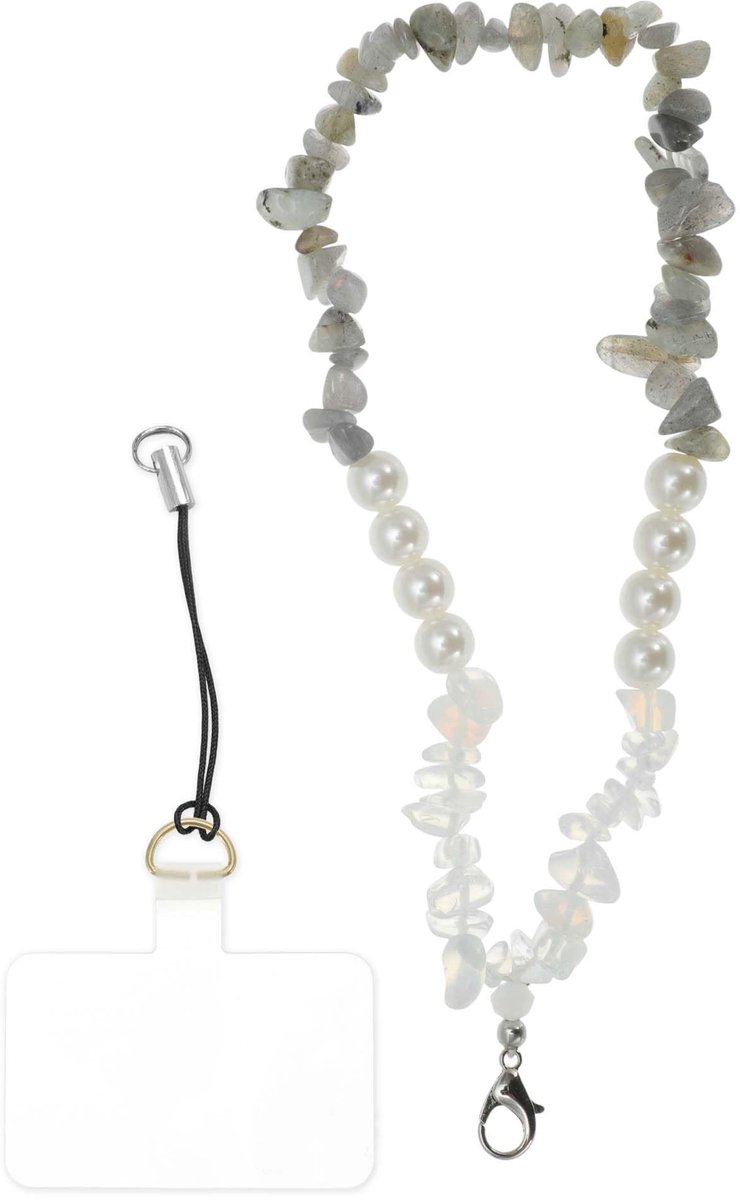 Dailygoods - Mobiele Telefoonketting Kunstparels Universeel Grijs Groen