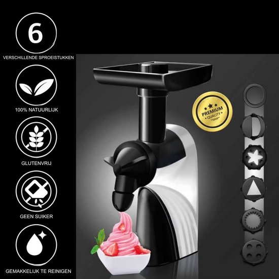 IJsmachine - IJsmaker - Softijs Machine Voor Thuis - Inclusief Recepten - 6 Verschillende Opzetstukken - Wit/Zwart — afbeelding 5