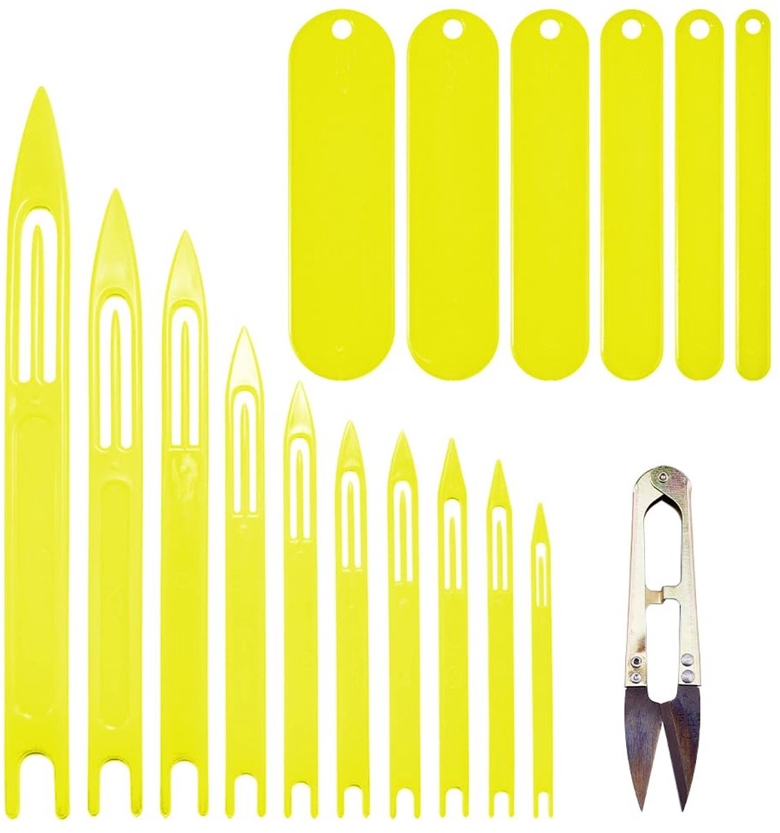 Dailygoods - Geel Visnet Reparatieset met Schaar en Naaldshuttle