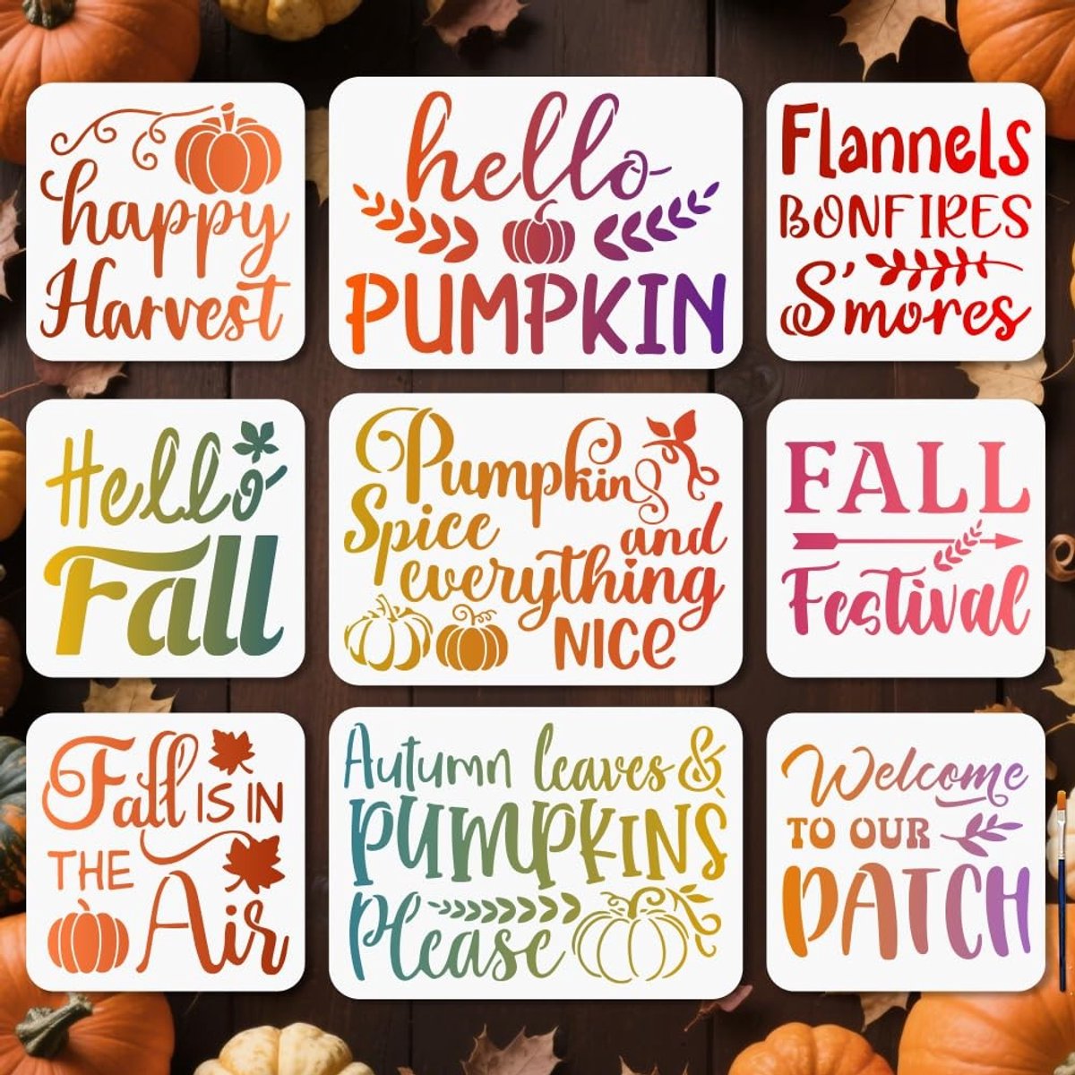 Dailygoods - 9 Stuks Herfstsjablonen voor Schilderen en Decoratie
