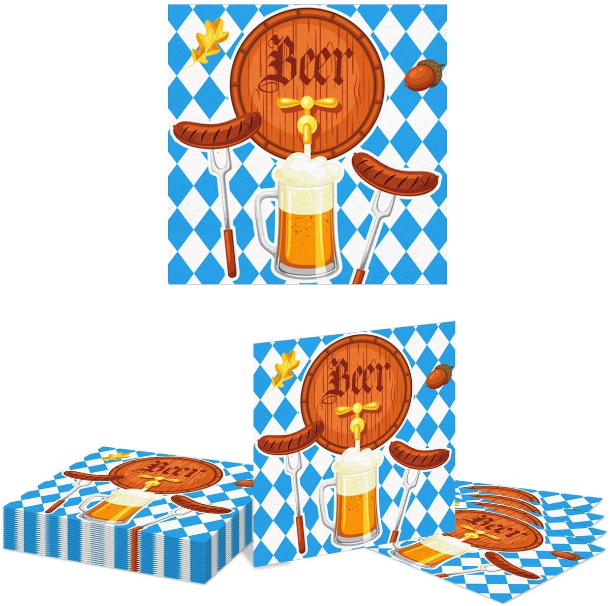 Dailygoods - 20 Stuks Oktoberfest Papieren Servetten Blauw en Wit