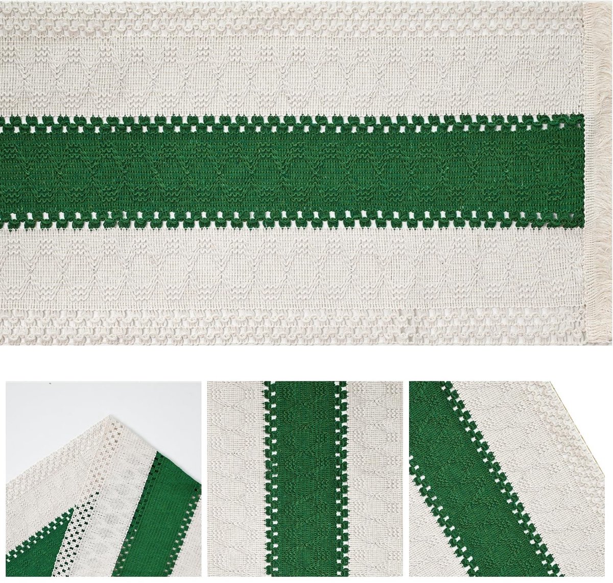 Dailygoods - Donkergroene Rustieke Tafelloper met Kwastjes 30 x 143 cm