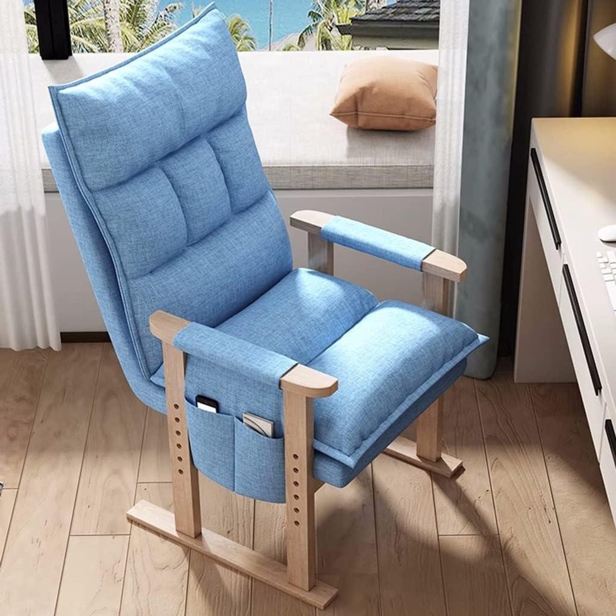 Gestoffeerde Fauteuil - Woonkamerstoel Relaxstoel - Ontspannen Zitten - Met Zijzakken - 43 Inch Hoog - Blauw