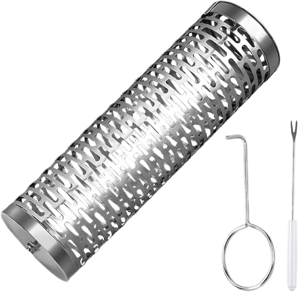 Grillmand - Rollende mand - Buiten koken - Roestvrij staal - 23 x 10 x 10 cm - Zilver