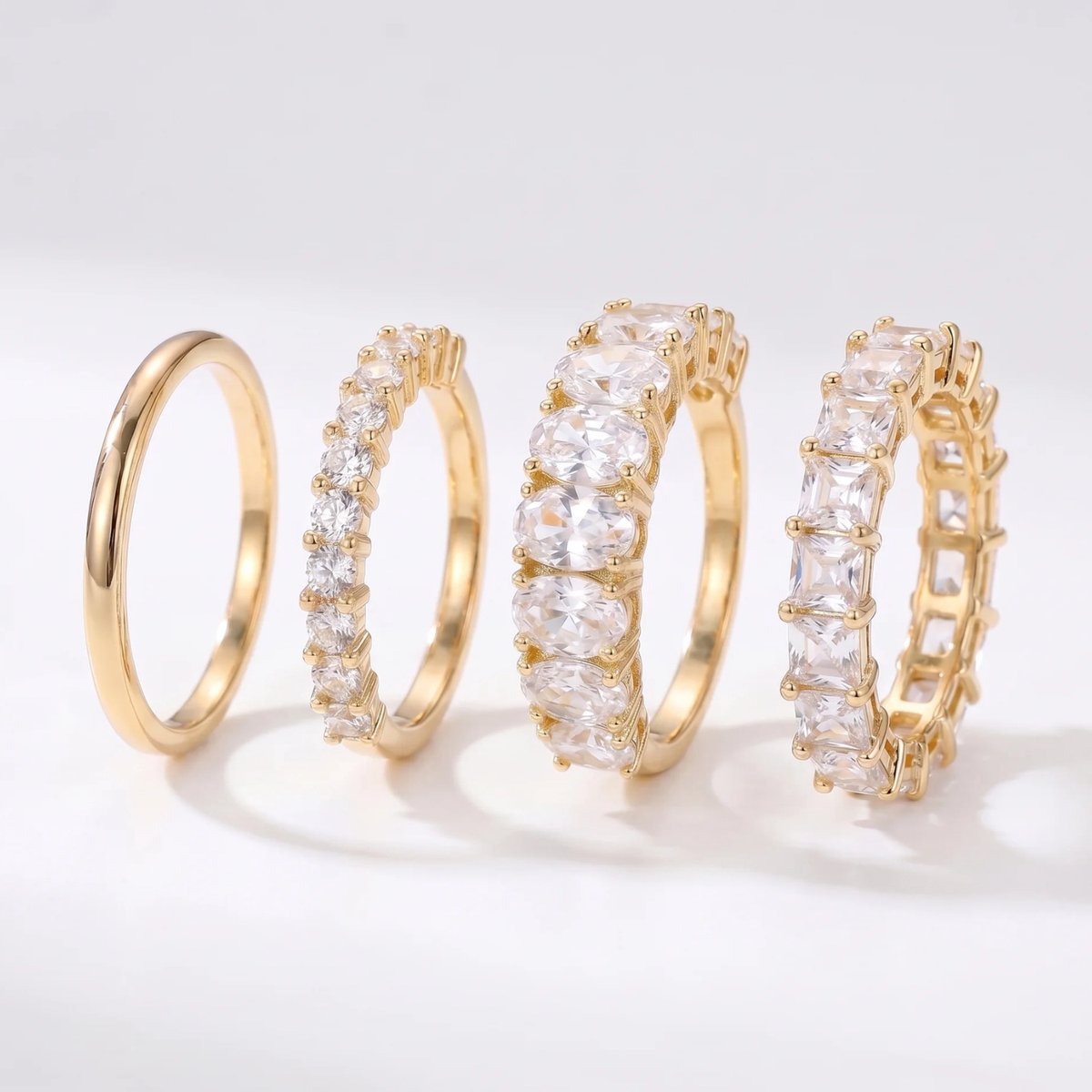 Studio Aurélie Ringen set - Goudkleurig Zirkonia kristal 4-delig - Dames Juwelen - Vrouwen Sieraad - Sieraden - Ringenset