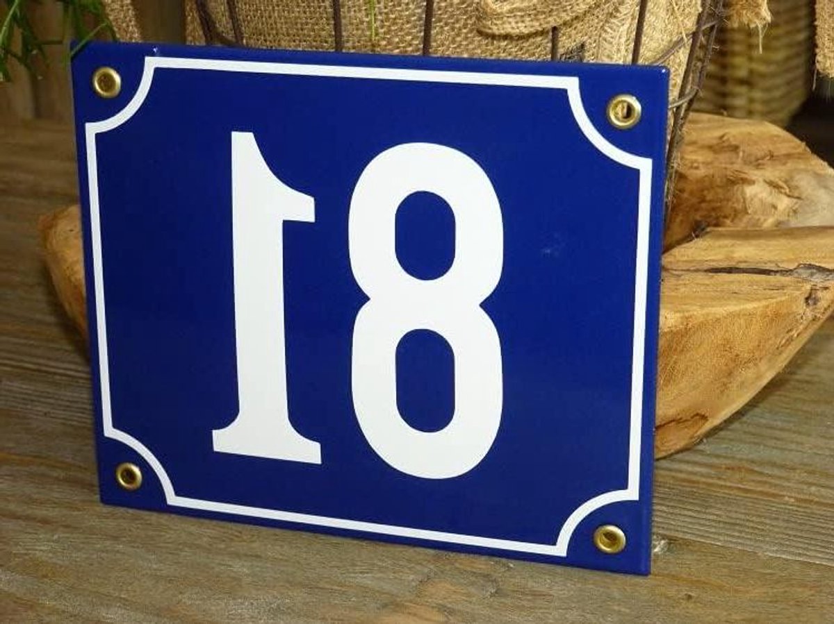Emaille huisnummer - Nummerbord huis - Huis markeren - Gebold reliëf - 18x15 cm - Blauw