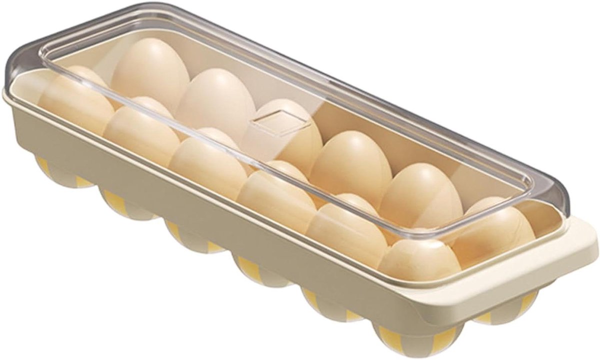 Eieren Organizer - Eierdoos Koelkast - Keuken Ordenen - Stapelbaar Ontwerp - 12 Eieren - Romig Geel