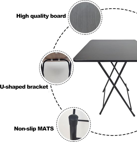 Draagbare Vierkante Klaptafel 60x60x70cm Rvs Outdoor Camping Picknicktafel Opvouwbare Eettafel voor Thuis Feesten Lichtgewicht en Duurzaam Zwart — afbeelding 4