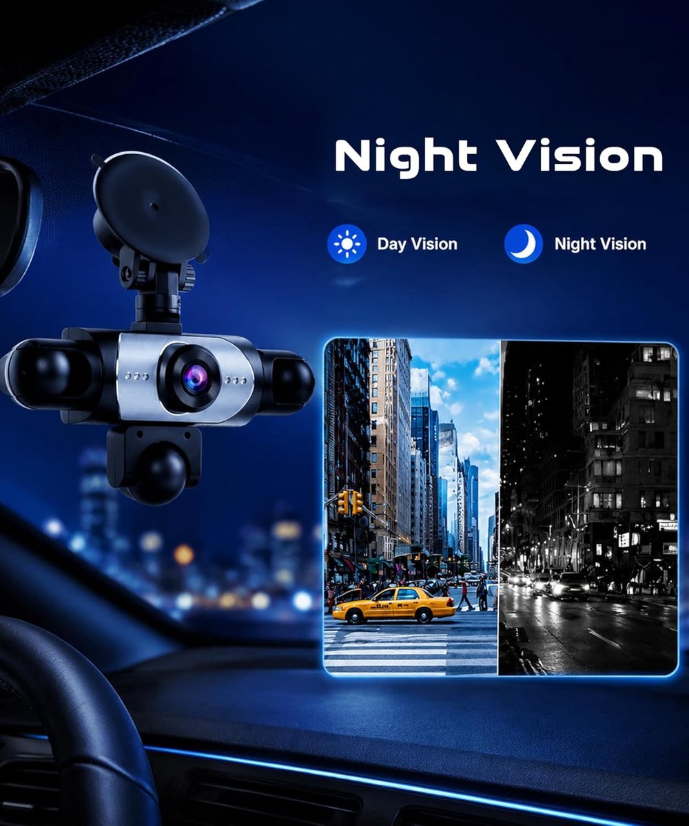 5-kanaals Dashcam - Auto Camera - 360 Graden Bescherming - Super Nachtzicht - 1080p Resolutie - Zwart – foto 7