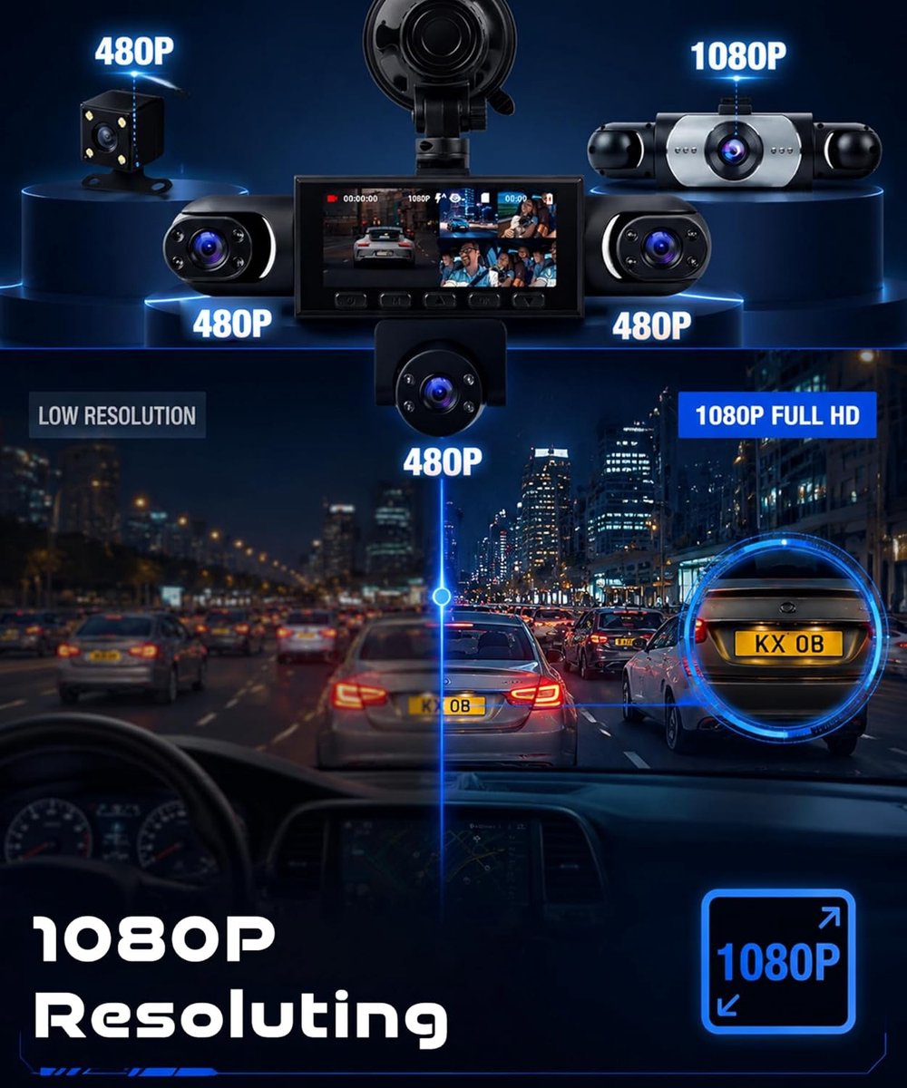 5-kanaals Dashcam - Auto Camera - 360 Graden Bescherming - Super Nachtzicht - 1080p Resolutie - Zwart – foto 5