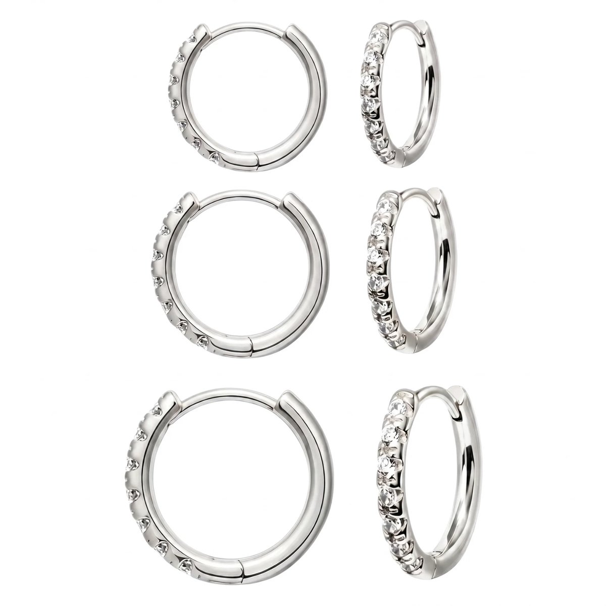 Studio Aurélie Oorbellen - 4-delige set RVS - Zilverkleurig - Vrouwen Juwelen - Dames Sieraden - Oorbellenset - Oorbel