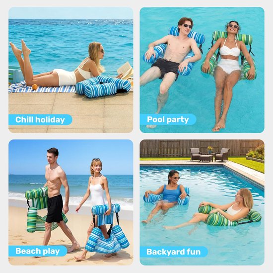 Collage d'activités avec des chaises flottantes : plage, fête de piscine, journée à la plage, jardin.