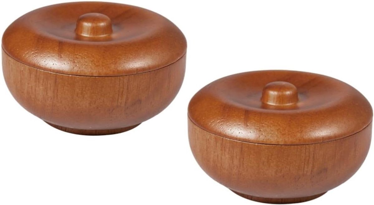 Scheerkom Hout - Schuim Bakje - Dagelijks Scheren - Met Deksel - 2 Stuks 9.7cm - Bruin