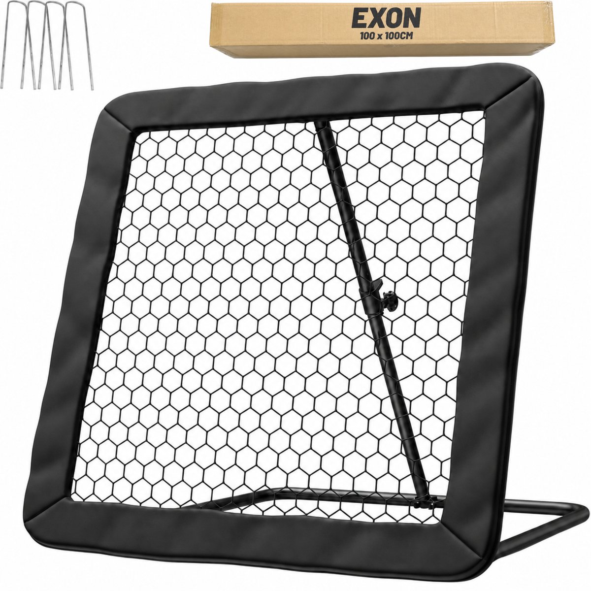 Verstelbare Rebounder XL- 100x100cm - Kickback - Tchouck - Inclusief Grondankers - Voetbal Bouncer - Voetbal Trainingsmateriaal - Zwart