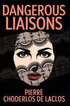 Boekomslag voor 'Dangerous Liaisons' met gezicht van vrouw achter zwart kant. Tekst: 'DANGEROUS LIAISONS' en 'PIERRE CHODERLOS DE LACLOS'.