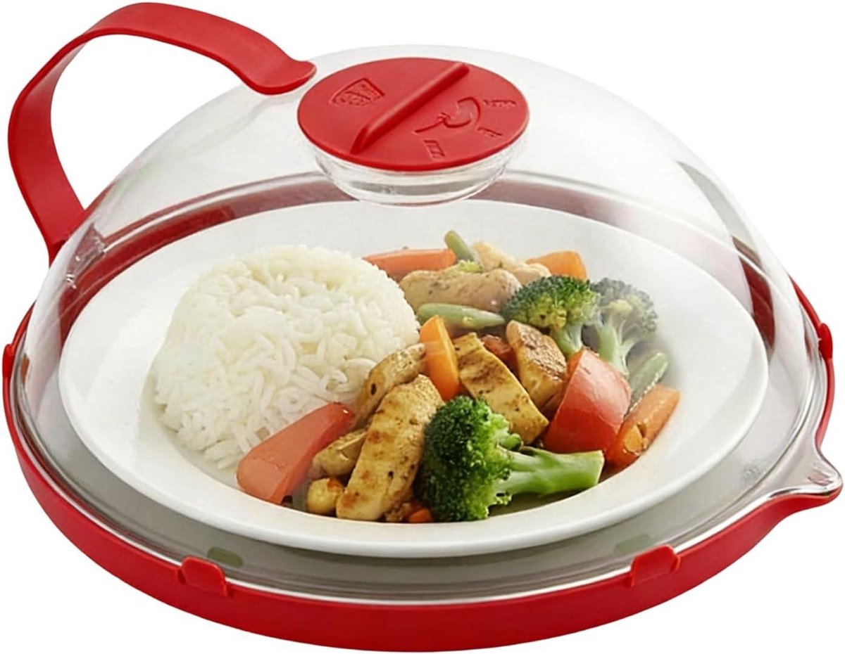 Magnetron Afdekking Spatbescherming Maaltijden Opwarmen Met Waterverdamper 27x11 cm Rood