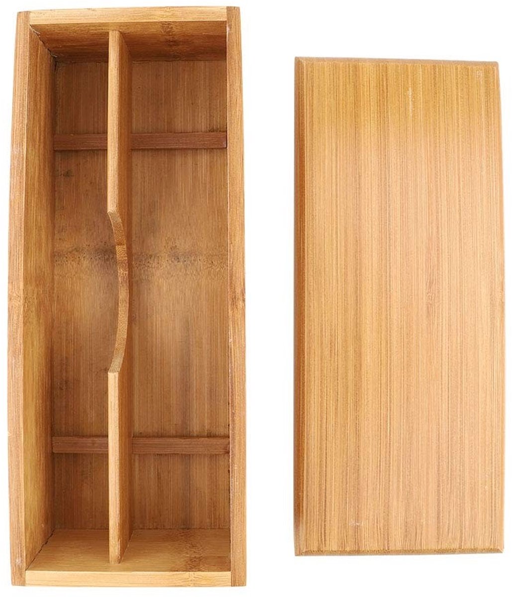 Dailygoods - Dailygoody - Eetstokjes Opbergdoos - Organizer voor Keukengerei - Bruin - Lepels en Vorken Houder - Handig voor Thuis en Kantoor - Bamboe Materiaal