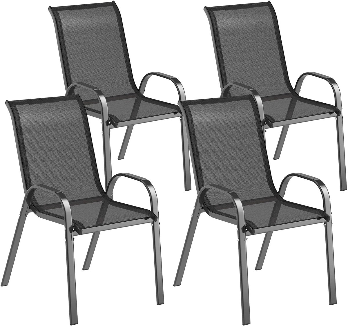 Damenzo - Tuinstoel - Set van 4 - Tuinstoelen - Tuinstoel stapelbaar - Tuin - Stoel - Tuinmeubelen - Max 120 kg - 54X71X93 cm - Zwart - Metaal
