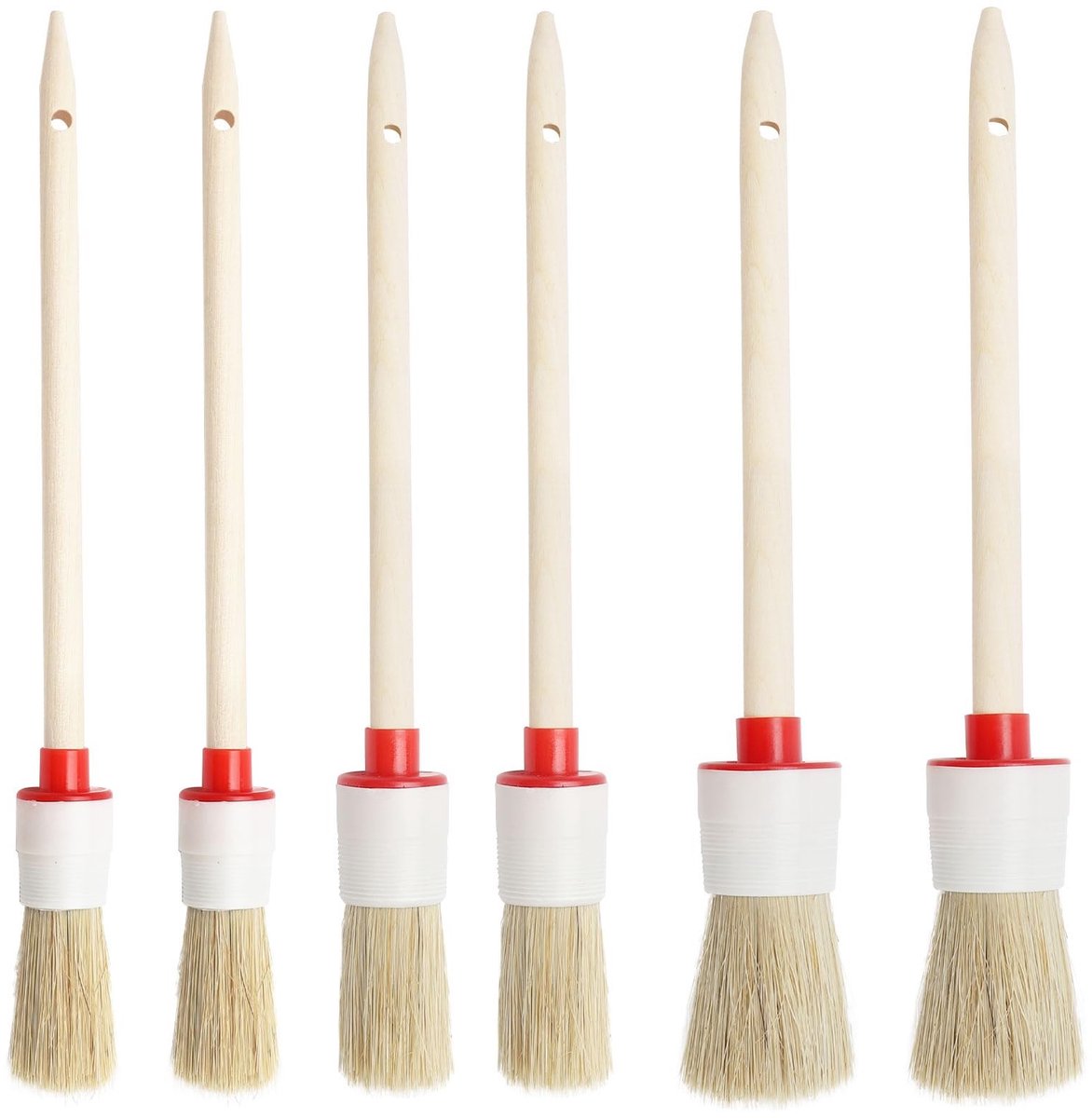 Dailygoods - Dailygoody - Set van 6 ronde penselen - Professionele verfkwasten - Hout - Geschikt voor schilderen - Voor muren en meubels