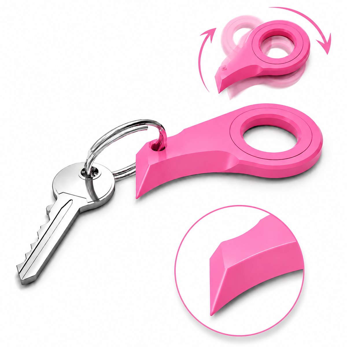 Doosopener Sleutelhanger - Key Spinner Fidget - Veilige Pakketopener - Mini Box Opener - Stress Relief Gadget - Compact EDC Tool - Roze