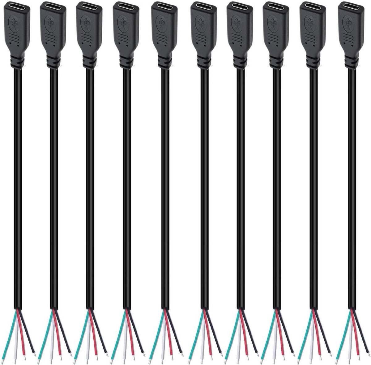 Dailygoods - Dailygoody - 10x USB C Pigtail Kabel 25cm - 4 Pin Solderen voor DIY Projecten