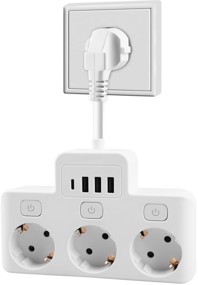 Dailygoods - 3-Voudige Stekkerdoos met USB-poorten voor Thuis en Kantoor