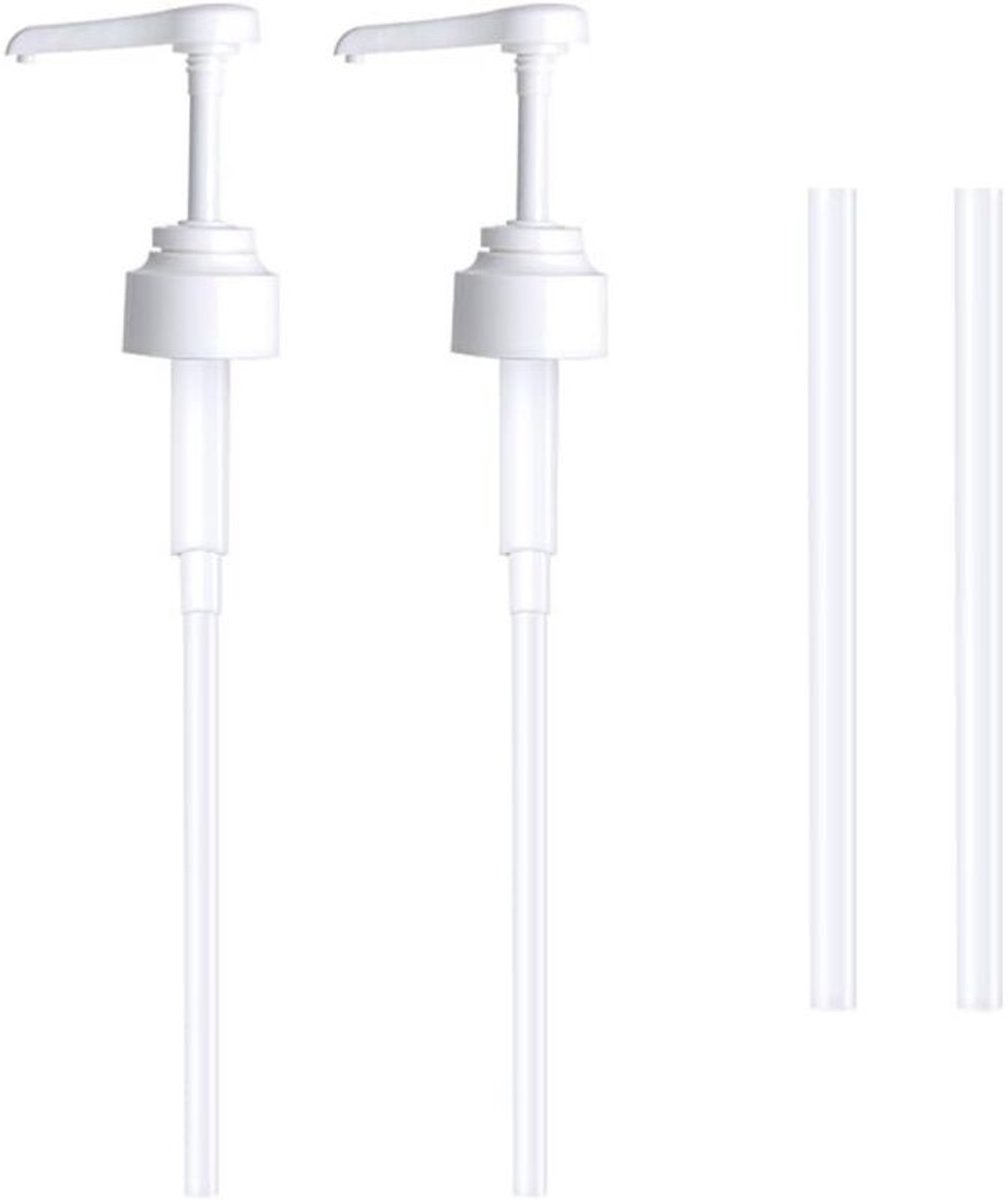 Een set van twee lege pompflessen van 5 liter (wit), herbruikbare plastic vervangingsflessen van 38 cm geschikt voor het bewaren van vloeistoffen en specerijen in de badkamer.