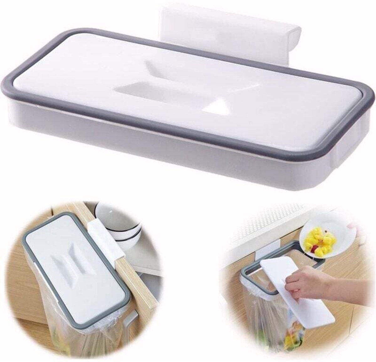 Vuilniszakhoudergeschikt voor klemmen, te bevestigen aan lades/deuren/meubels, perfect geschikt voor kampeerders, op reis, thuis, in de keuken en geschikt voor recycling. Productnaam