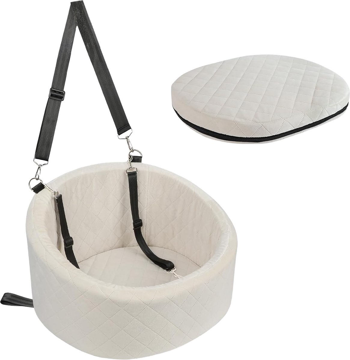 Hondenmand Auto – Hondenstoel Auto met Gordel – Autostoel Hond – Voor Kleine en Middelgrote Honden tot 15 kg – Beige