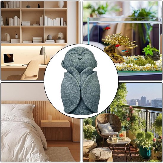 Boeddha standbeeld - Monnik beelden - Zen decoratie - Duurzaam zandsteen - 6 cm hoog - Grijs van Boeddha. — afbeelding 5