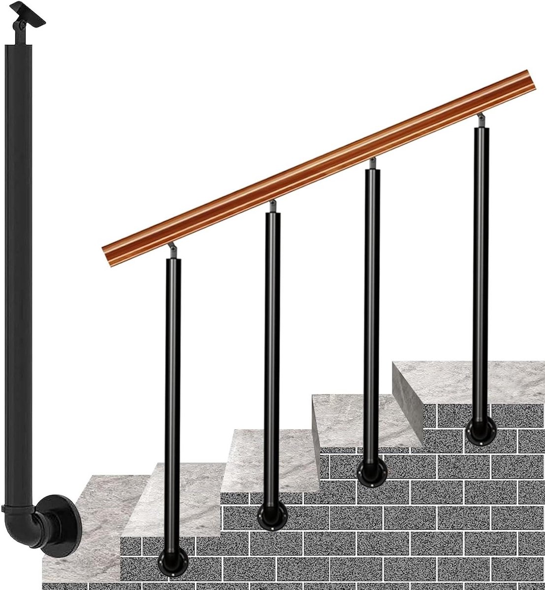 Trapleuning Palen - Buiten Reling - Veiligheid Trap - Verstelbare Hoek - 80cm Hoog - Zwart