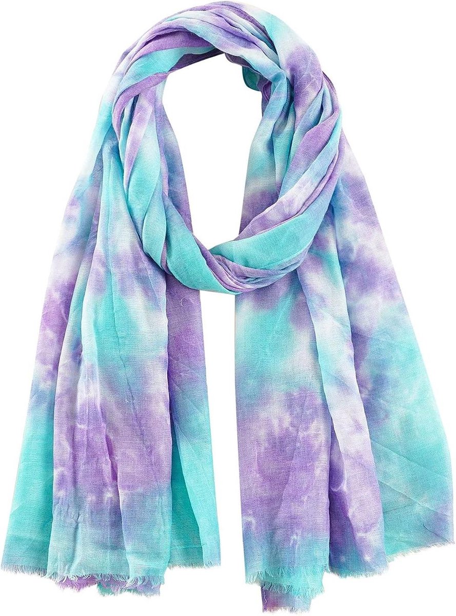 Dames Sjaal - Linnen Katoen - Dagelijks Gebruik - Tie-Dye Print - 182 x 100 cm - Zwart Groen