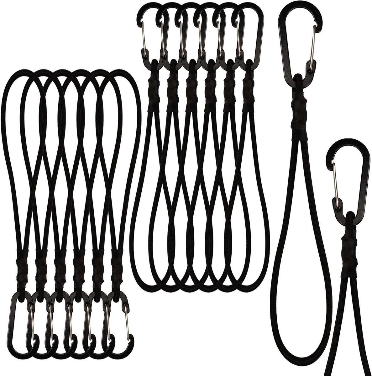 Set van 10 elastische spanbanden met karabijnhaak, 15 cm - Ideaal voor camping, dekzeilen en tenten, stevig en veelzijdig gebruik