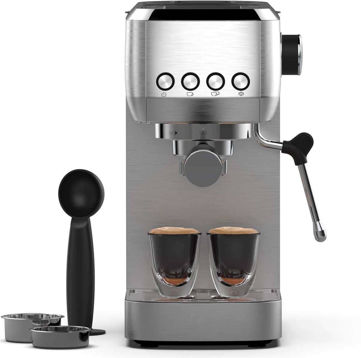 AIMASON CM1662 Halfautomatische Espressomachine - 1350W RVS Coffee Machine met Melkopschuimer - Semi-Automatische Snelle opwarming - 20-Bar Italiaanse Pomp - 1.3L Watertank - Kopjesverwarmer