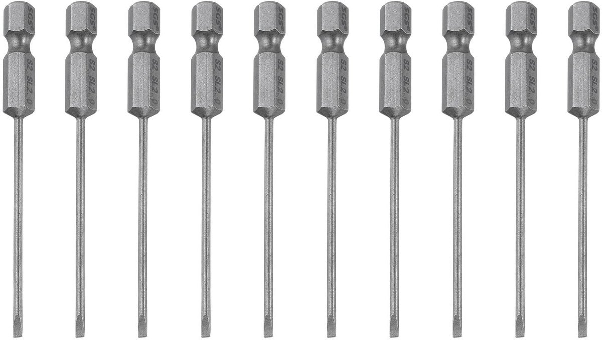 Dailygoods - 10 Stuks Magnetische Schroevendraaier Bits 2mm S2 Staal Platte Kop 1/4 Hex Schacht 3 inch