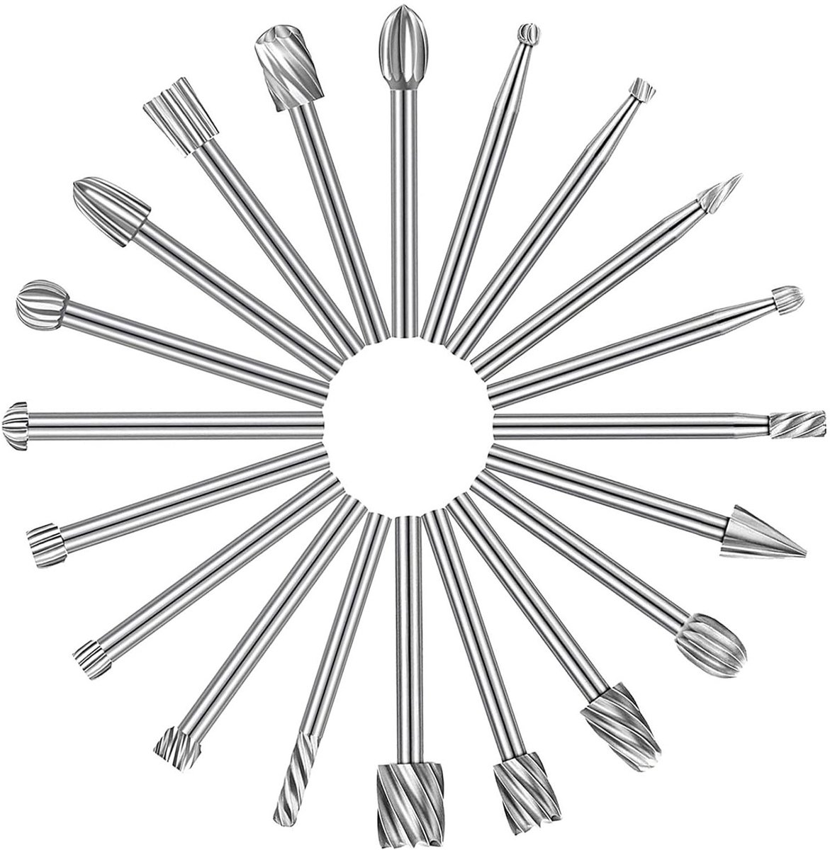 20 Stuks Houtgraveer Freesbits Set met 1/8"(3mm) Schacht, HSS Gereedschap voor DIY Houtbewerking en Beeldhouwen, Duurzame Rotatietools Accessoires
