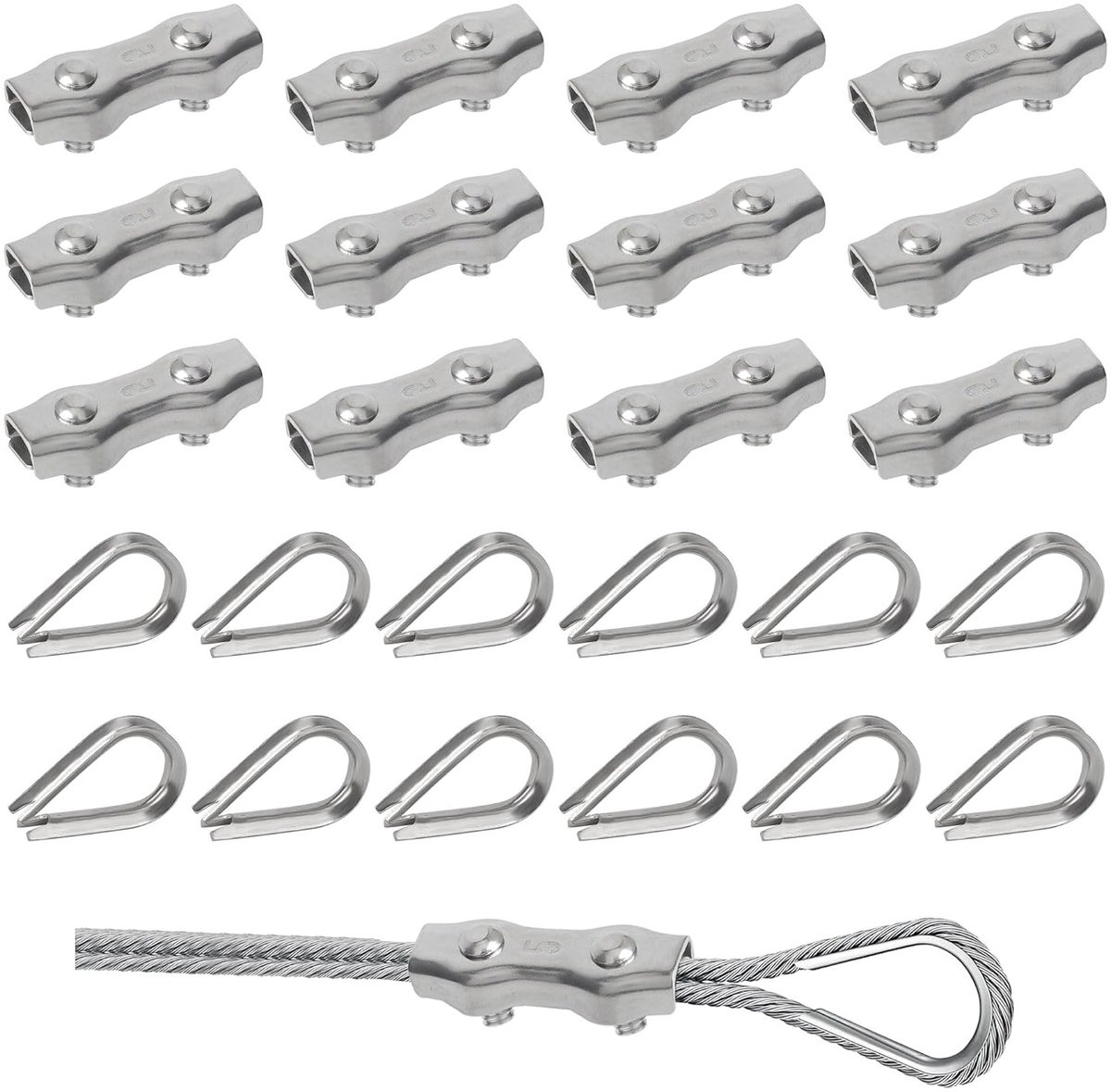 24 Stuks M5 Kabelklemmen met Stalen Dopschroeven - 5mm Draadclip voor Kledinglijn, Tenten en Duplex Klemmen - Ideaal voor Bevestigen en Spannen van Staaldraden