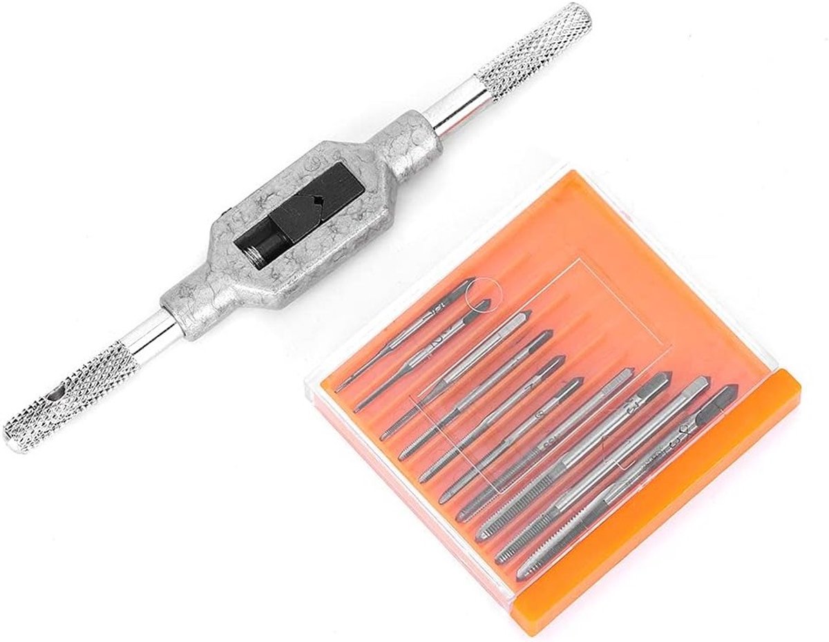 11-delige Mini Tapset van HSS voor Handmatig Draad Snijden, Inclusief M1 tot M3.5 Draadstangen en Gereedschap