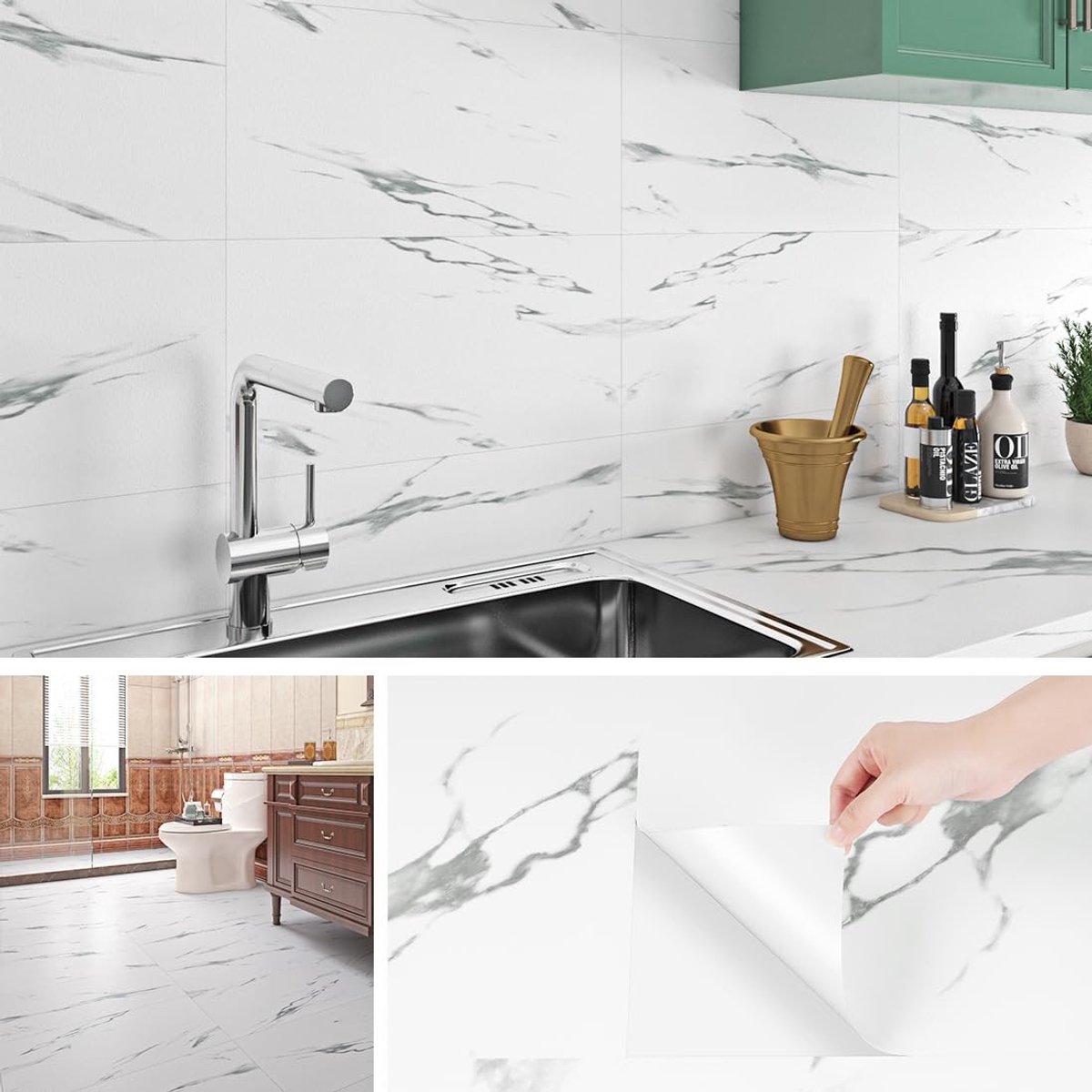 Cosensi - Dailygoods - Dailygoody - Tegelstickers - Marmer - Waterdicht - Lichtgrijs - Zelfklevend - Voor keuken en badkamer - 60 x 30 cm
