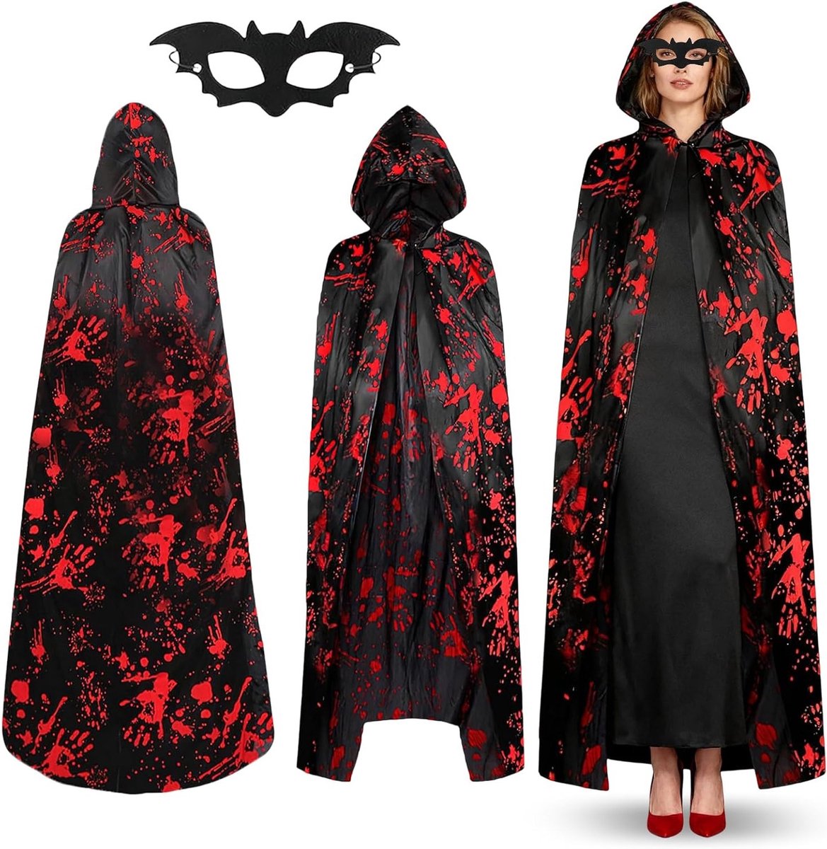 Zwarte Halloween Cape met Bat Masker en Kap voor Vampirische Kostuums en Cosplay voor Mannen en Vrouwen