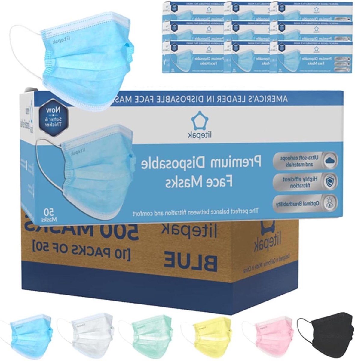 Wegwerp Mondkapjes - Beschermende Maskers - Dagelijkse Bescherming - Zachte 3-laags Stof - 500 Stuks - Blauw
