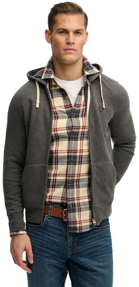 Superdry Monogram Geborduurde Zip Hoodie Heren Hoodies Midnight Charcoal Marl