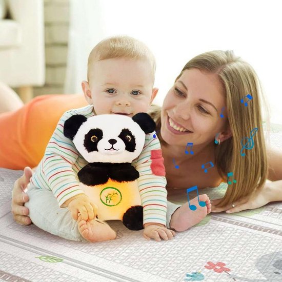 Rustgevende Panda - Pluche Slaapmaatje - Helpt bij Slapen - Ritmische Ademhaling - 27 cm - Wit Zwart — afbeelding 3