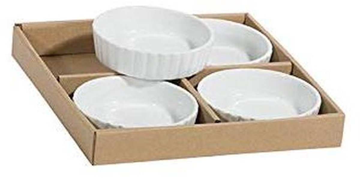 Mini Bakvorm - Ovenschaaltjes Porselein - Oven Gebruik - Hoge Thermische Weerstand - 4 Stuks 11 cm - Wit