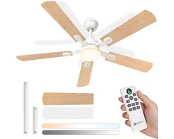 Aigostar Plafondventilator met Verlichting - Ø 132cm - Afstandsbediening- 6 Snelheden - Timer - Zomer/Winter functie - Plafondlamp met ventilator - Wit