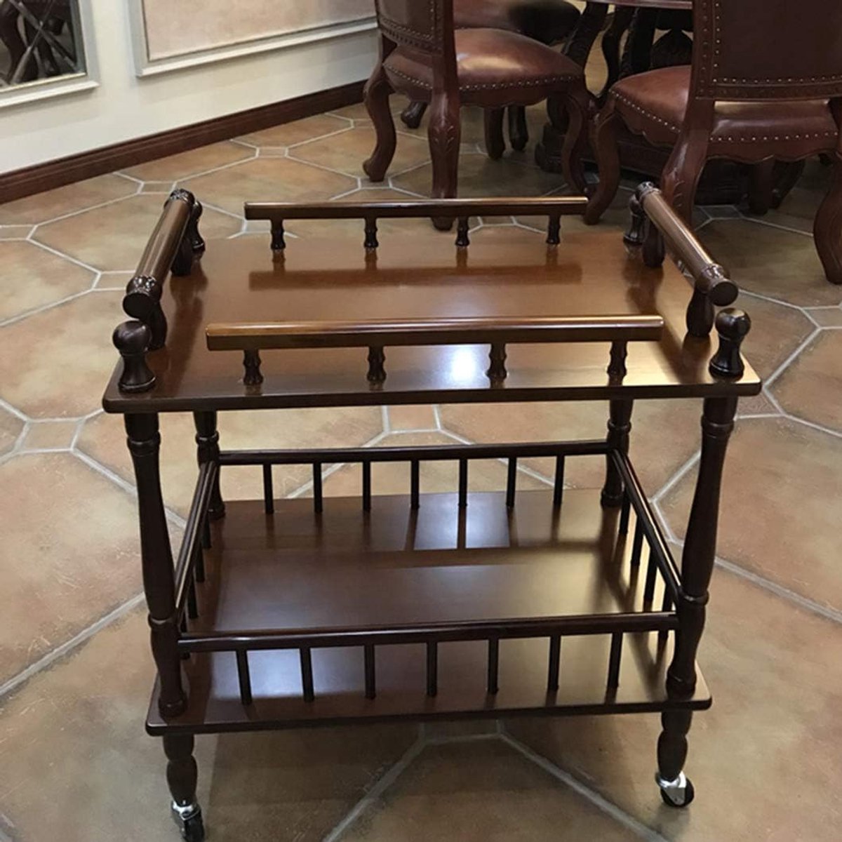 Keuken serveerwagen op wielen 64x40x71 cm – 2-laags houten bar cart / keuken trolley / multifunctionele rolwagen – opbergwagen met wielen – draagkracht 158 kg – Mobili Bella