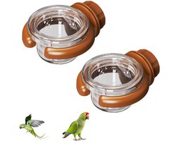 Voederbak voor vogels - 2 Stuks 8.6*7.3*4.4cm - Vogel - Voerbak- Drinkbak - Voederschaal - Verwijderbare kom - Knopontwerp - Voerbakje Geschikt Voor vogelkooi - Plastic vogelbak - Hangende vogelvoederbak - Vogelvoederaccessoires - Bruin