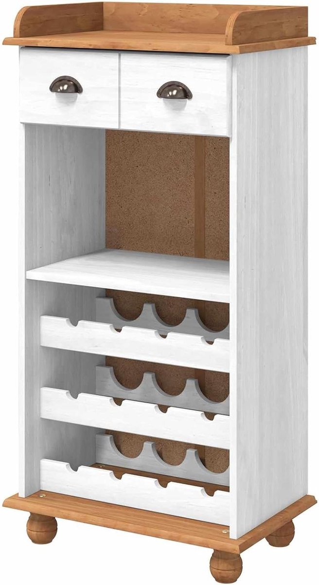 Wijnkast - Wijnrek kast - Wijn opslag - Massief grenenhout - 57x37x114 cm - Wit