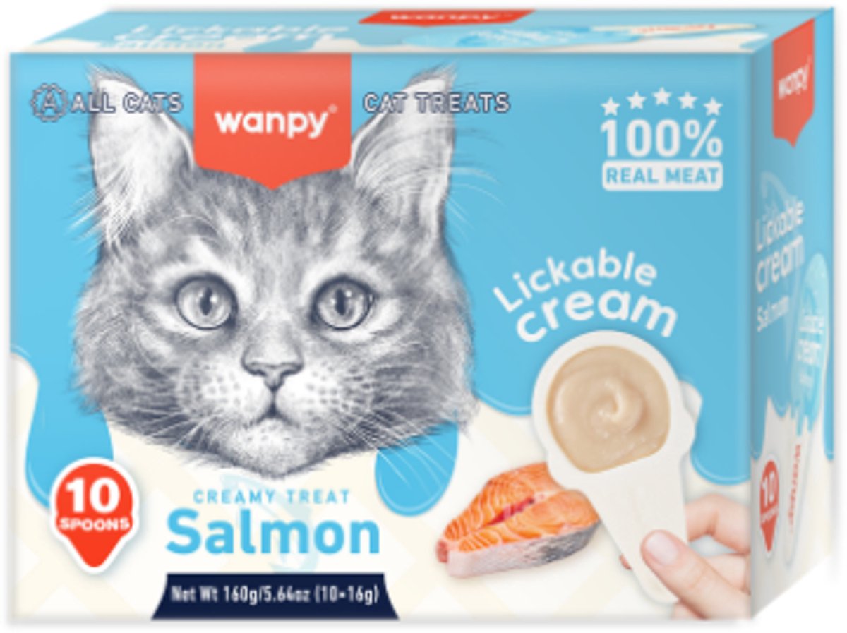 Wanpy - likbare crème in lepel - Zalm - 10 stuks - Kattensnack