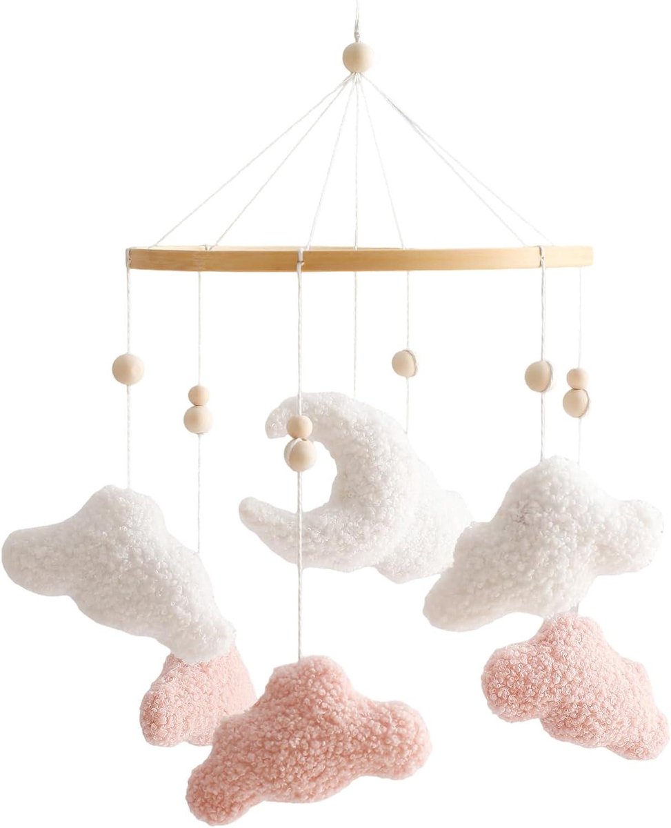 Hangspeelgoed wieg - Mobiel kinderbed - Babykamer decoratie - Schattig oorstekerdesign - 42 x 23 cm - Wit